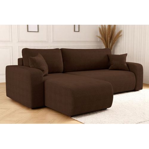Canapé Alya D'angle Réversible Et Convertible 4 Places En Velours Côtelé - Marron