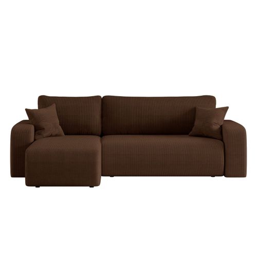 Canapé Alya D'angle Réversible Et Convertible 4 Places En Velours Côtelé - Marron