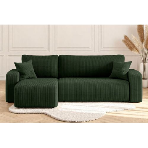 Canapé Alya D'angle Réversible Et Convertible 4 Places En Velours Côtelé - Vert Foncé