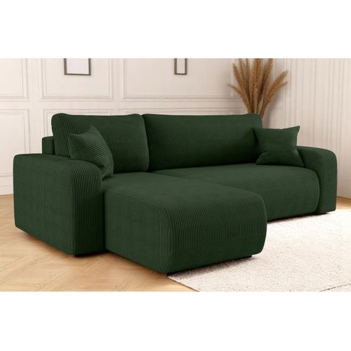 Canapé Alya D'angle Réversible Et Convertible 4 Places En Velours Côtelé - Vert Foncé