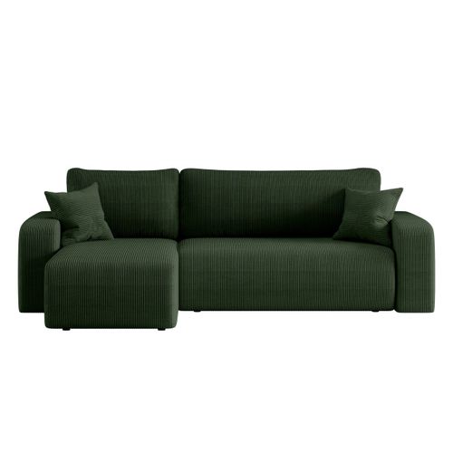 Canapé Alya D'angle Réversible Et Convertible 4 Places En Velours Côtelé - Vert Foncé