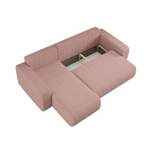 Canapé Alya D'angle Réversible Et Convertible 4 Places En Velours Côtelé - Rose