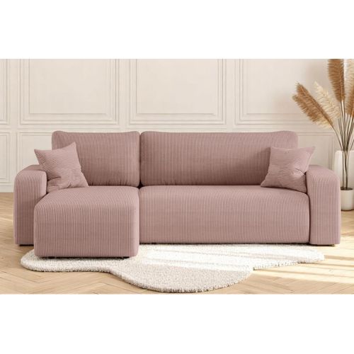 Canapé Alya D'angle Réversible Et Convertible 4 Places En Velours Côtelé - Rose