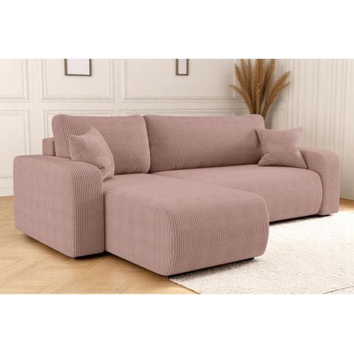 Canapé Alya D'angle Réversible Et Convertible 4 Places En Velours Côtelé - Rose