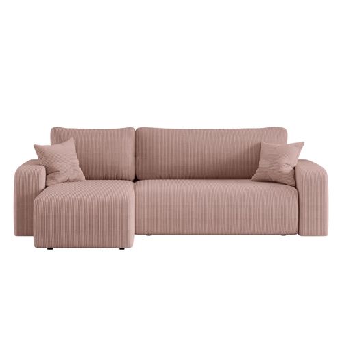 Canapé Alya D'angle Réversible Et Convertible 4 Places En Velours Côtelé - Rose