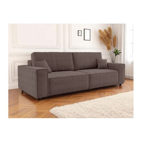 Canapé Droit 3 Places Farah Convertible En Velours Côtelé - Marron Glacé