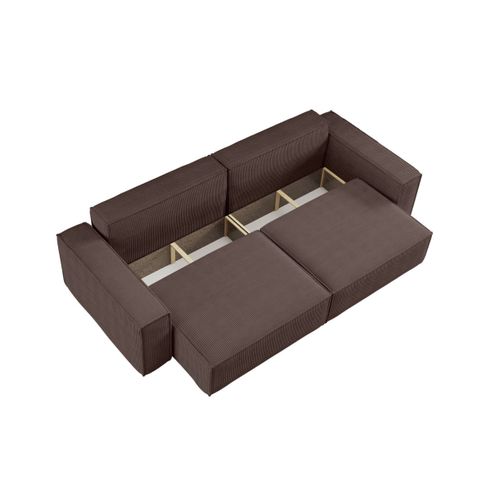 Canapé Droit 3 Places Farah Convertible En Velours Côtelé - Marron Glacé