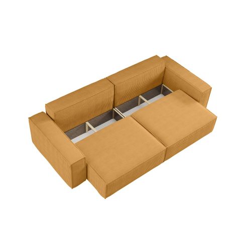 Canapé Droit 3 Places Farah Convertible En Velours Côtelé - Jaune