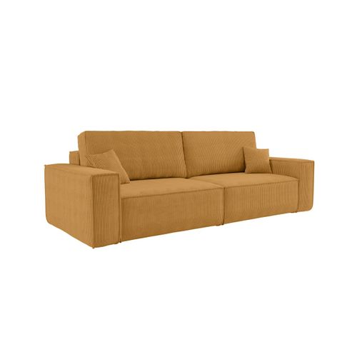 Canapé Droit 3 Places Farah Convertible En Velours Côtelé - Jaune