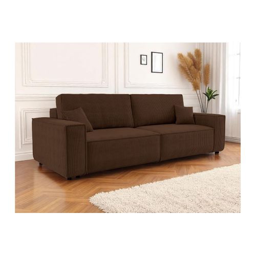 Canapé Droit 3 Places Farah Convertible En Velours Côtelé - Marron