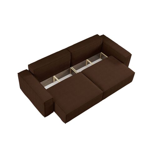 Canapé Droit 3 Places Farah Convertible En Velours Côtelé - Marron