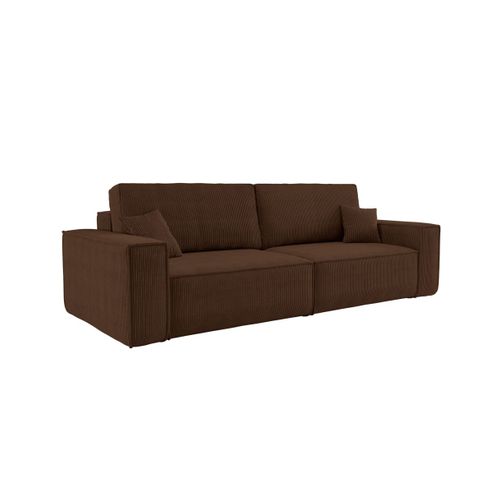 Canapé Droit 3 Places Farah Convertible En Velours Côtelé - Marron
