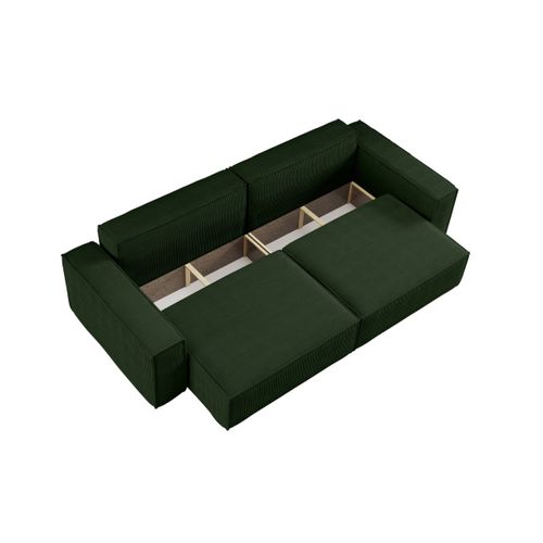 Canapé Droit 3 Places Farah Convertible En Velours Côtelé - Vert Foncé