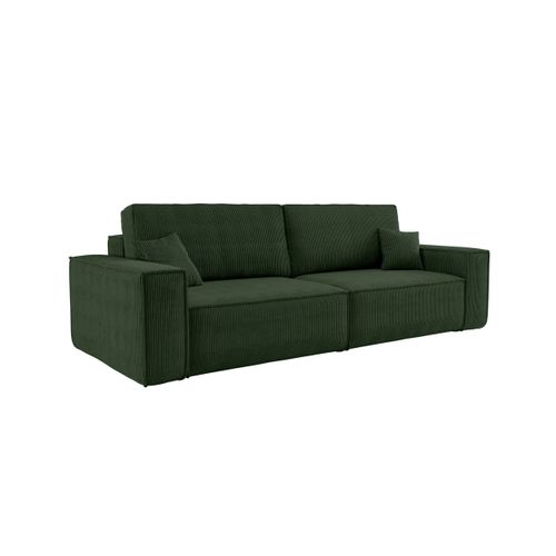 Canapé Droit 3 Places Farah Convertible En Velours Côtelé - Vert Foncé
