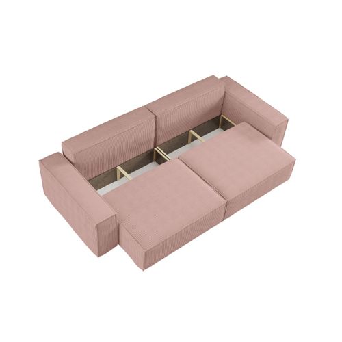 Canapé Droit 3 Places Farah Convertible En Velours Côtelé - Rose