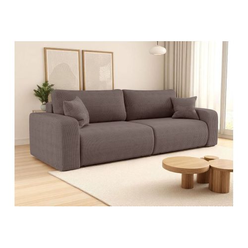 Canapé Droit 3 Places Alya Convertible En Velours Côtelé - Marron Glacé