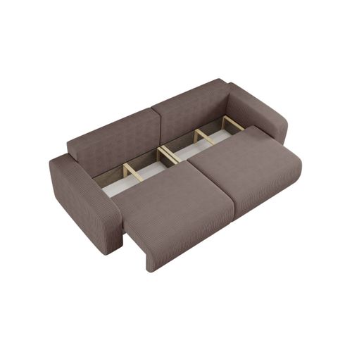 Canapé Droit 3 Places Alya Convertible En Velours Côtelé - Marron Glacé