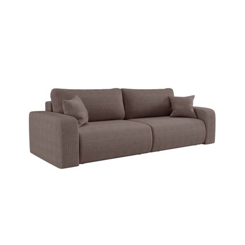 Canapé Droit 3 Places Alya Convertible En Velours Côtelé - Marron Glacé