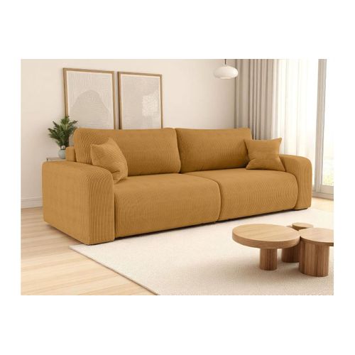 Canapé Droit 3 Places Alya Convertible En Velours Côtelé - Jaune