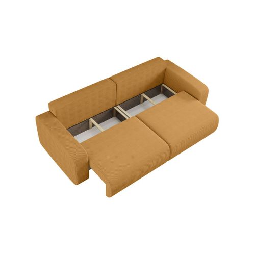 Canapé Droit 3 Places Alya Convertible En Velours Côtelé - Jaune