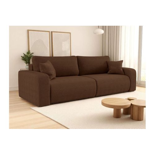 Canapé Droit 3 Places Alya Convertible En Velours Côtelé - Marron