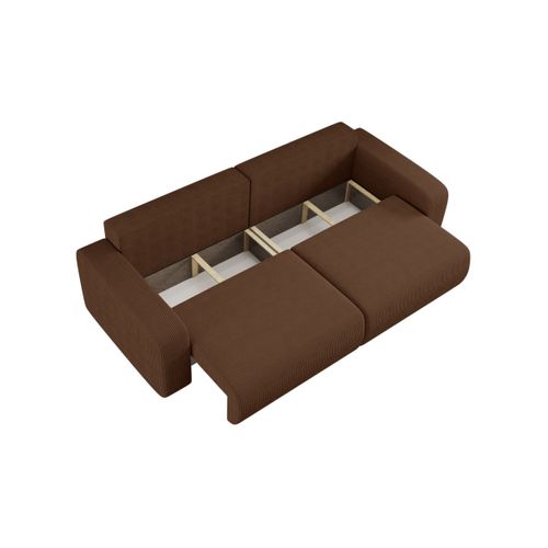 Canapé Droit 3 Places Alya Convertible En Velours Côtelé - Marron