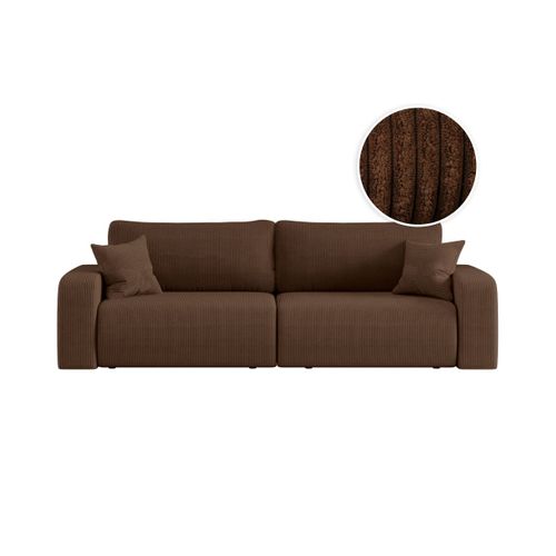 Canapé Droit 3 Places Alya Convertible En Velours Côtelé - Marron