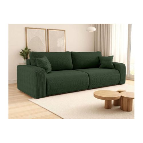 Canapé Droit 3 Places Alya Convertible En Velours Côtelé - Vert Foncé