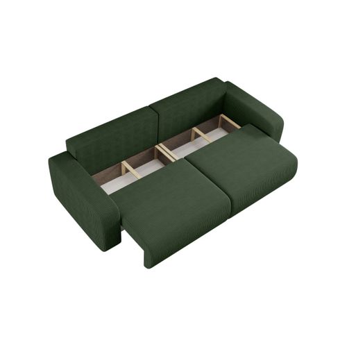 Canapé Droit 3 Places Alya Convertible En Velours Côtelé - Vert Foncé