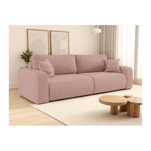 Canapé Droit 3 Places Alya Convertible En Velours Côtelé - Rose