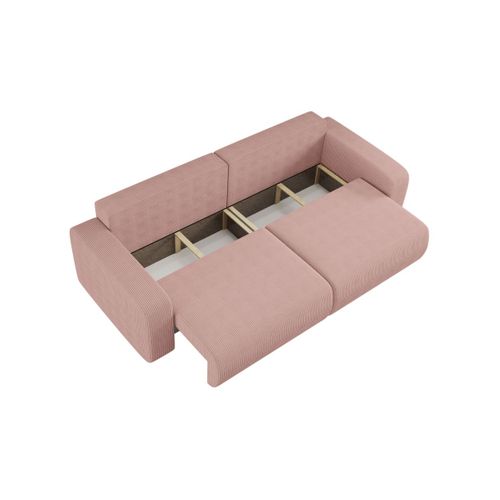 Canapé Droit 3 Places Alya Convertible En Velours Côtelé - Rose