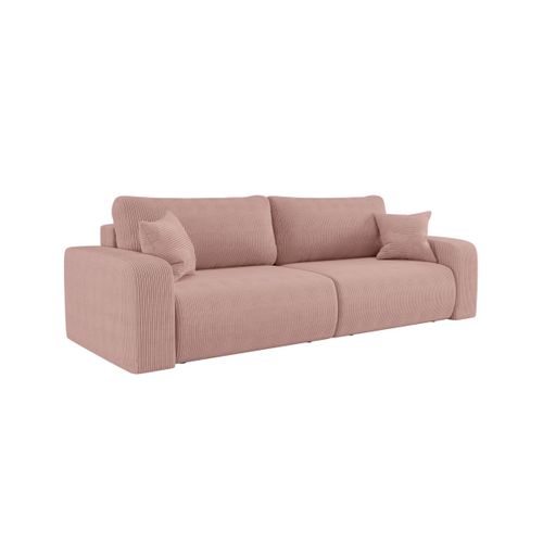 Canapé Droit 3 Places Alya Convertible En Velours Côtelé - Rose