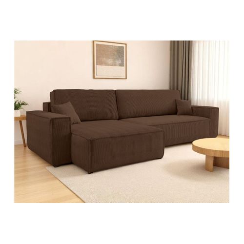 Canapé Farah D'angle Max Réversible Et Convertible 5 Places En Velours Côtelé - Marron
