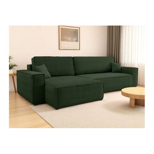 Canapé Farah D'angle Max Réversible Et Convertible 5 Places En Velours Côtelé - Vert Foncé