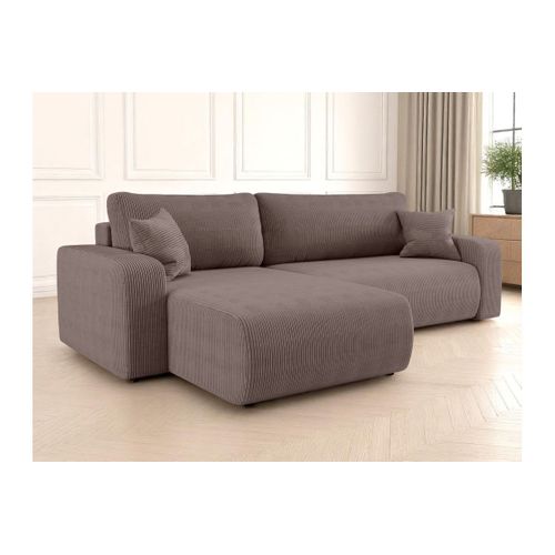 Canapé Alya D'angle Max Réversible Et Convertible 5 Places En Velours Côtelé - Marron Glacé