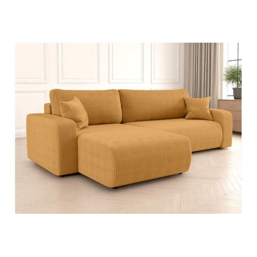 Canapé Alya D'angle Max Réversible Et Convertible 5 Places En Velours Côtelé - Jaune