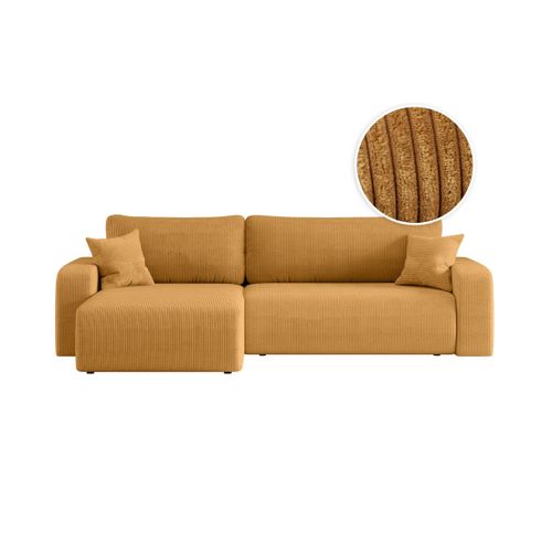 Canapé Alya D'angle Max Réversible Et Convertible 5 Places En Velours Côtelé - Jaune