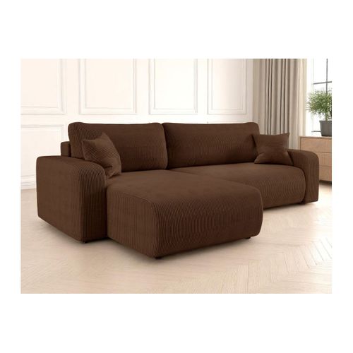 Canapé Alya D'angle Max Réversible Et Convertible 5 Places En Velours Côtelé - Marron