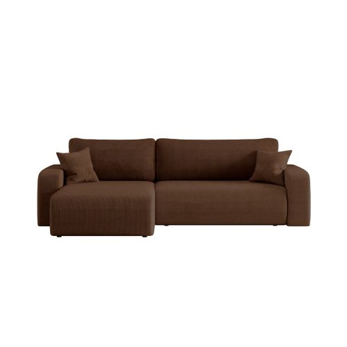 Canapé Alya D'angle Max Réversible Et Convertible 5 Places En Velours Côtelé - Marron