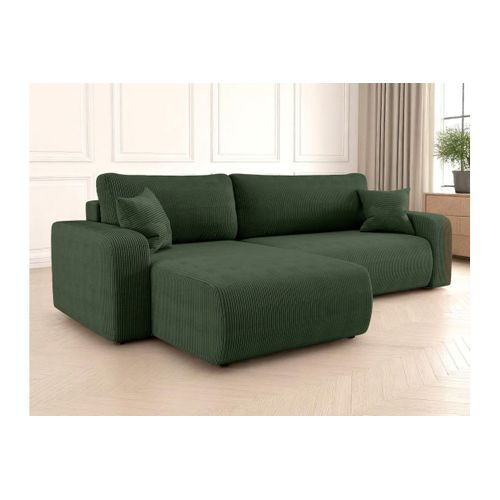 Canapé Alya D'angle Max Réversible Et Convertible 5 Places En Velours Côtelé - Vert Foncé