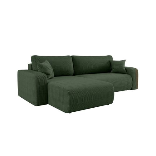 Canapé Alya D'angle Max Réversible Et Convertible 5 Places En Velours Côtelé - Vert Foncé