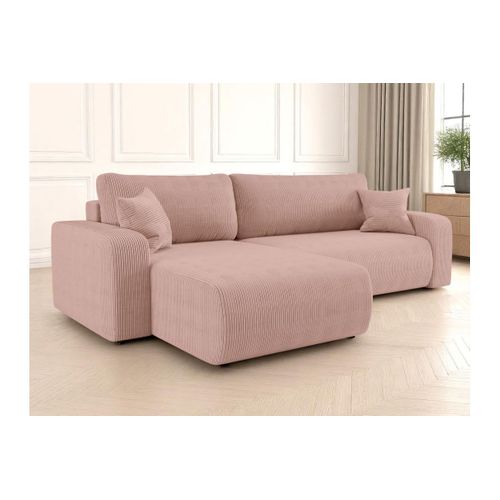 Canapé Alya D'angle Max Réversible Et Convertible 5 Places En Velours Côtelé - Rose