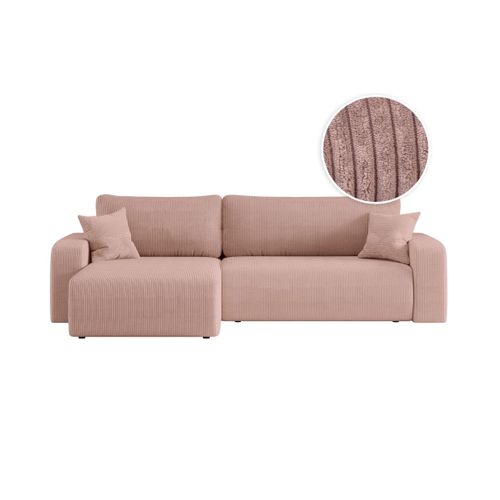 Canapé Alya D'angle Max Réversible Et Convertible 5 Places En Velours Côtelé - Rose