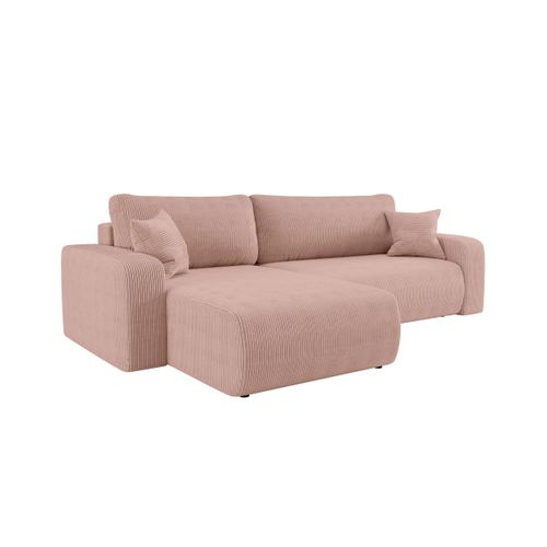 Canapé Alya D'angle Max Réversible Et Convertible 5 Places En Velours Côtelé - Rose