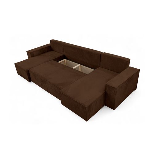 Canapé D'angle Farah Panoramique Convertible 6 Places En Velours Cotelé - Marron