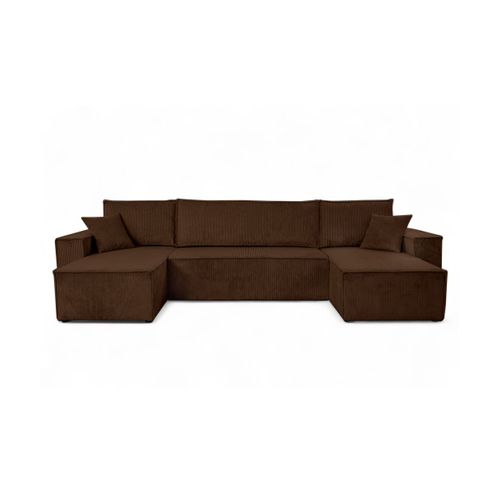 Canapé D'angle Farah Panoramique Convertible 6 Places En Velours Cotelé - Marron