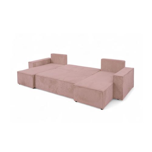 Canapé D'angle Farah Panoramique Convertible 6 Places En Velours Cotelé - Rose