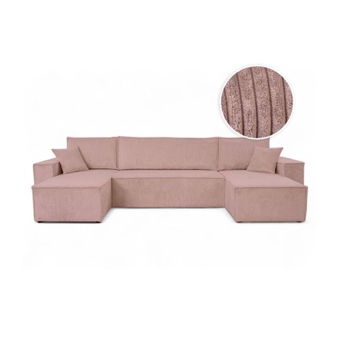 Canapé D'angle Farah Panoramique Convertible 6 Places En Velours Cotelé - Rose