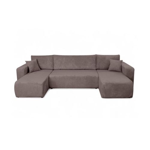 Canapé D'angle Alya Panoramique Convertible 6 Places En Velours Cotelé - Marron Glacé
