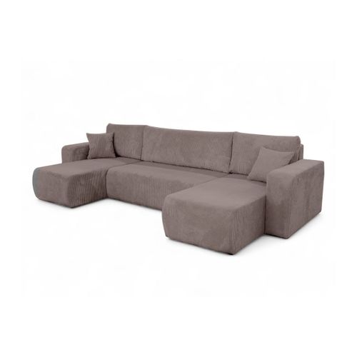 Canapé D'angle Alya Panoramique Convertible 6 Places En Velours Cotelé - Marron Glacé